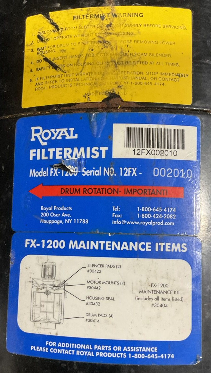 ROYAL FILTERMIST FX-1200 MIST COLLECTOR TMV90L1-2B14B 3410RPM 2.64kW