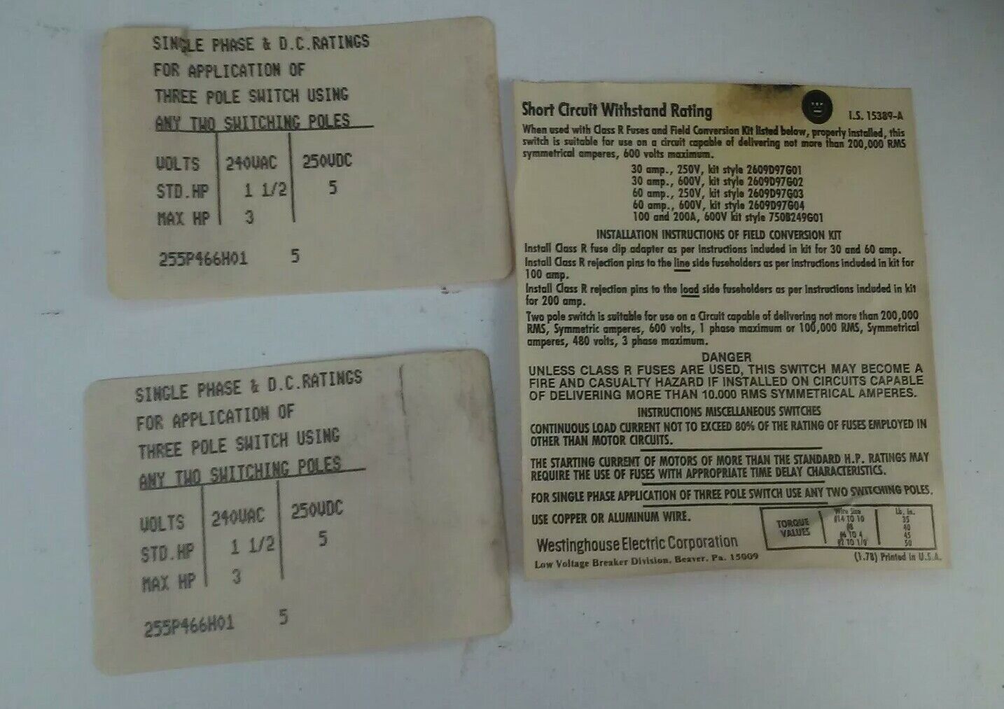 WESTINGHOUSE FDPT3211R SER.B FUSIBLE TWIN PANELBOARD SWITCH 3P 30A 240V 7.5HP