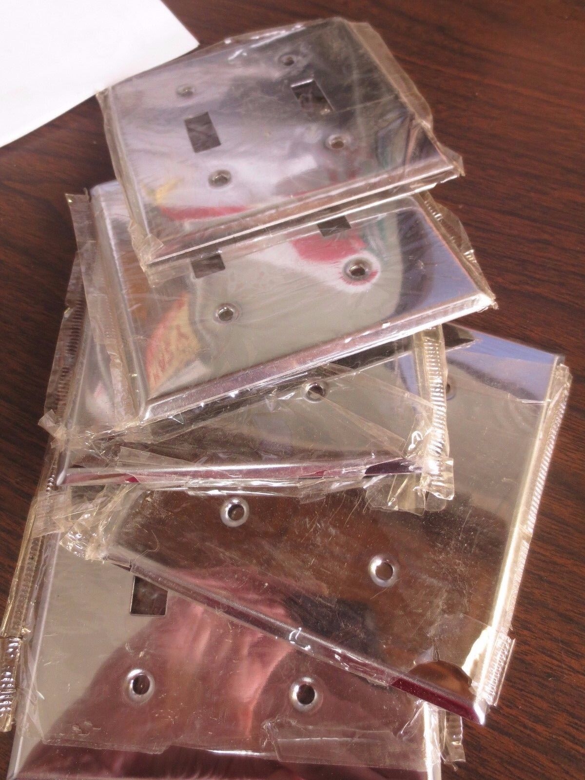 CHROME-PLATED 2 GANG LIGHT SWITCH COVER / WALL PLATE - LOT of 5 - NEW SURPLUS