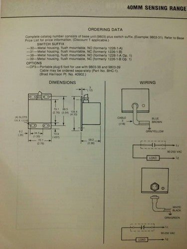 ISSC 9803-38 SOLID STATE METALLIC PROXIMITY SWITCH, 90-250VAC, 50/60HZ, 6VA, NEW9