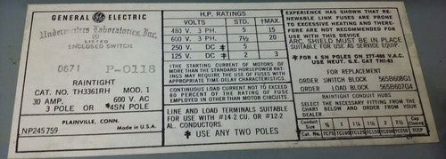 GENERAL ELECTRIC TH3361RHCV REPLACEMENT COVER RAINTIGHT, TYPE TH, TH3361RH5