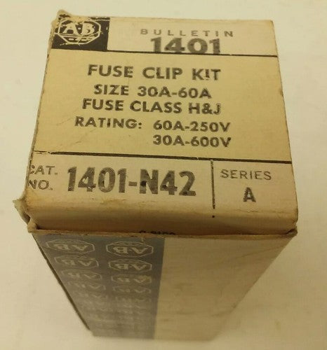 ALLEN BRADLEY 1401-N42 FUSE CLIP KIT 30-60A, 30A@600V, 60A@250V, (LOT OF 2)2