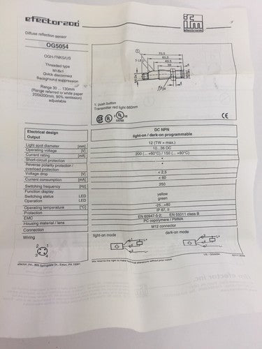 IFM EFECTOR 200 OG5056 0GTLFPKG/V4A/US PHOTO ELECTRIC SENSOR 7