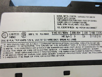 SIEMENS CONTACTOR 3RV1011-1JA10 - 80A @ 400V - 50A @ 690V3