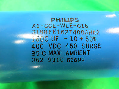 PHILIPS CAPACITOR A1-CCE-WLE-Q16 / 3188FE162T400AHA2 1600mF 400VDC, 85C MAX AMB2