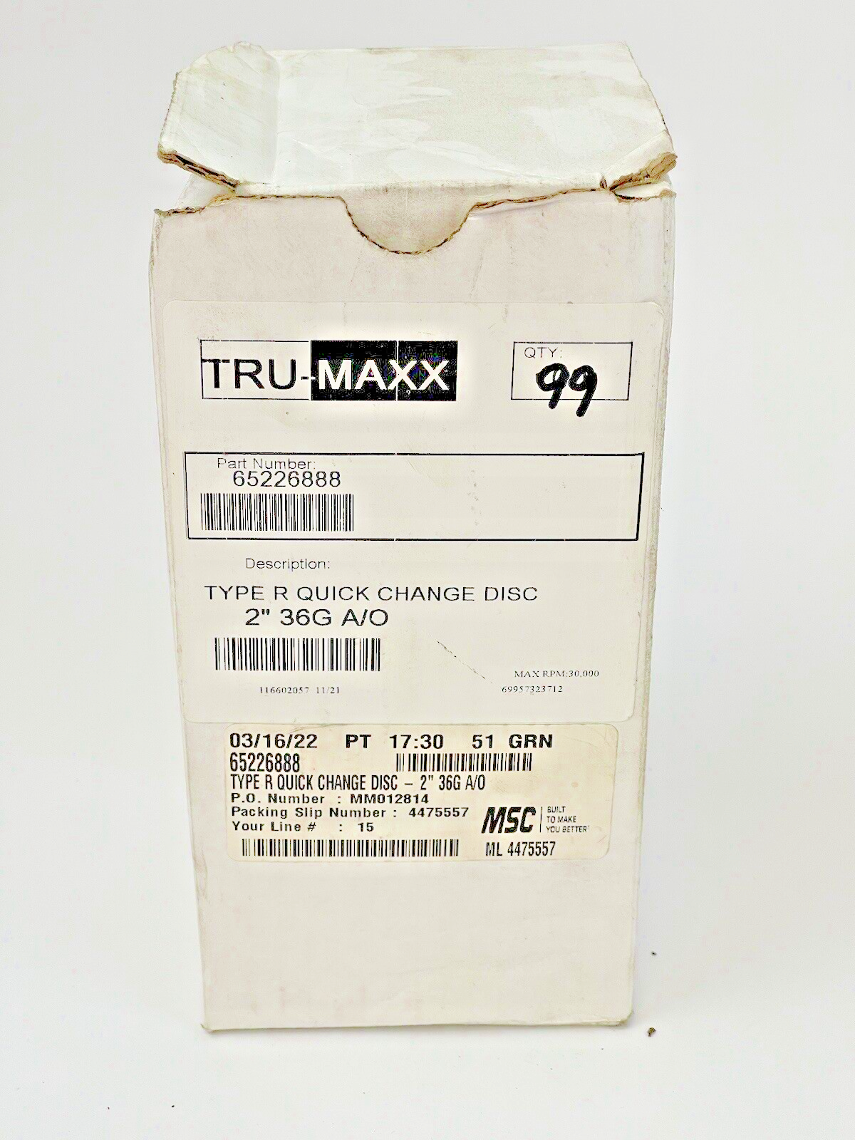 TRU-MAXX *BOX OFF 99* 65226888- TYPE R -Quick Change Disc: 2″,36 Grit,A/O,Coated5