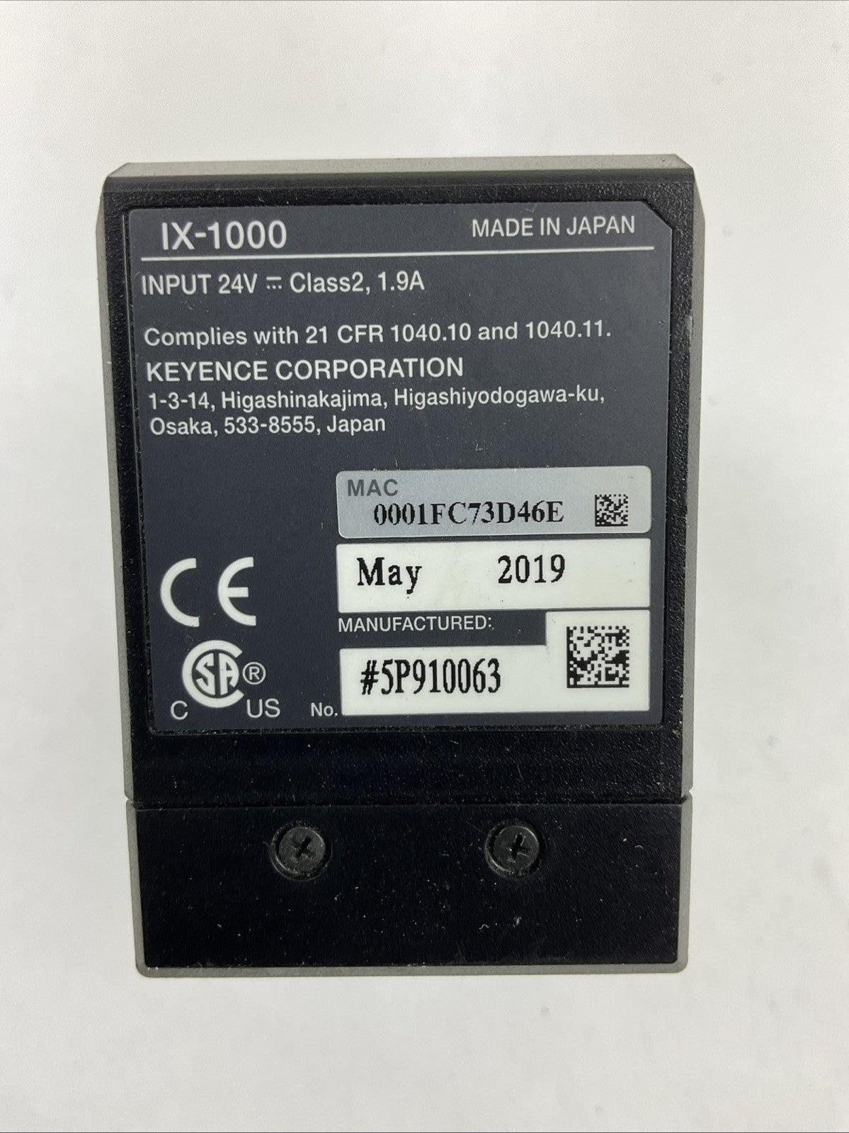 KEYENCE IX-1000 LASER SENSOR AMPLIFIER 24VDC 1.9A5