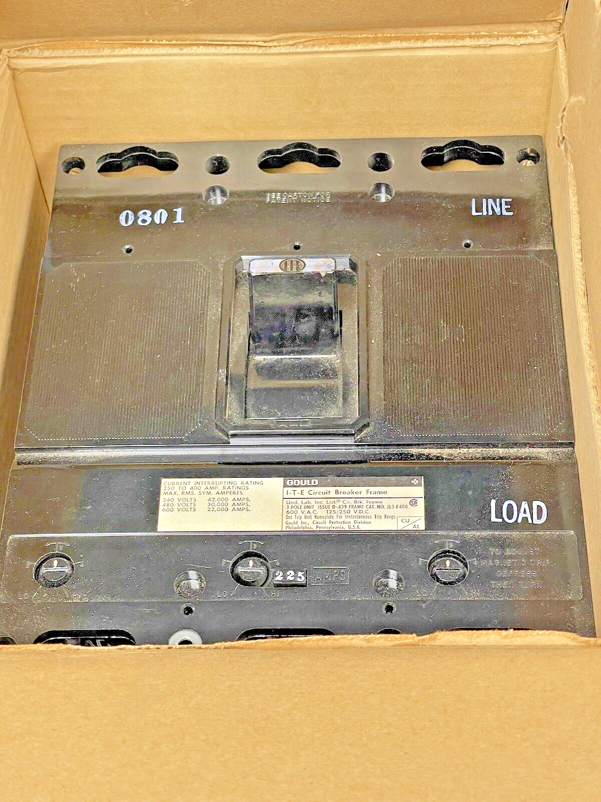 ITE/ GOULD/ SIEMENS - JL3-B225 -CIRCUIT BREAKER-225 A, 600 VAC, 3 POLE, 225 TRIP6