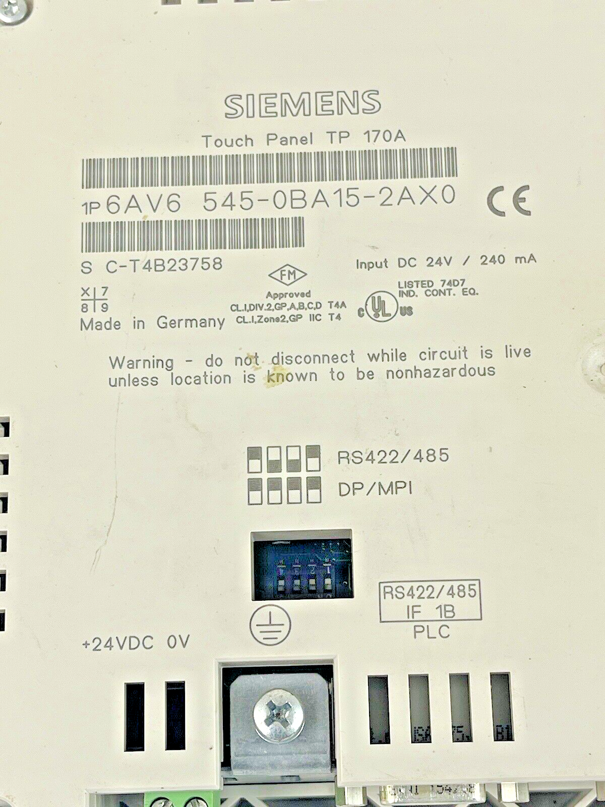 SIEMENS - 6AV 545-0BA15-2AX0 - SIMATIC TOUCH PANEL TP170A8