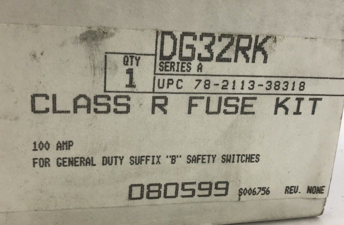 Eaton Cutler Hammer DG32RK Class R Fuse Kit - 100 Amp, 240 V (NEW SURPLUS)1