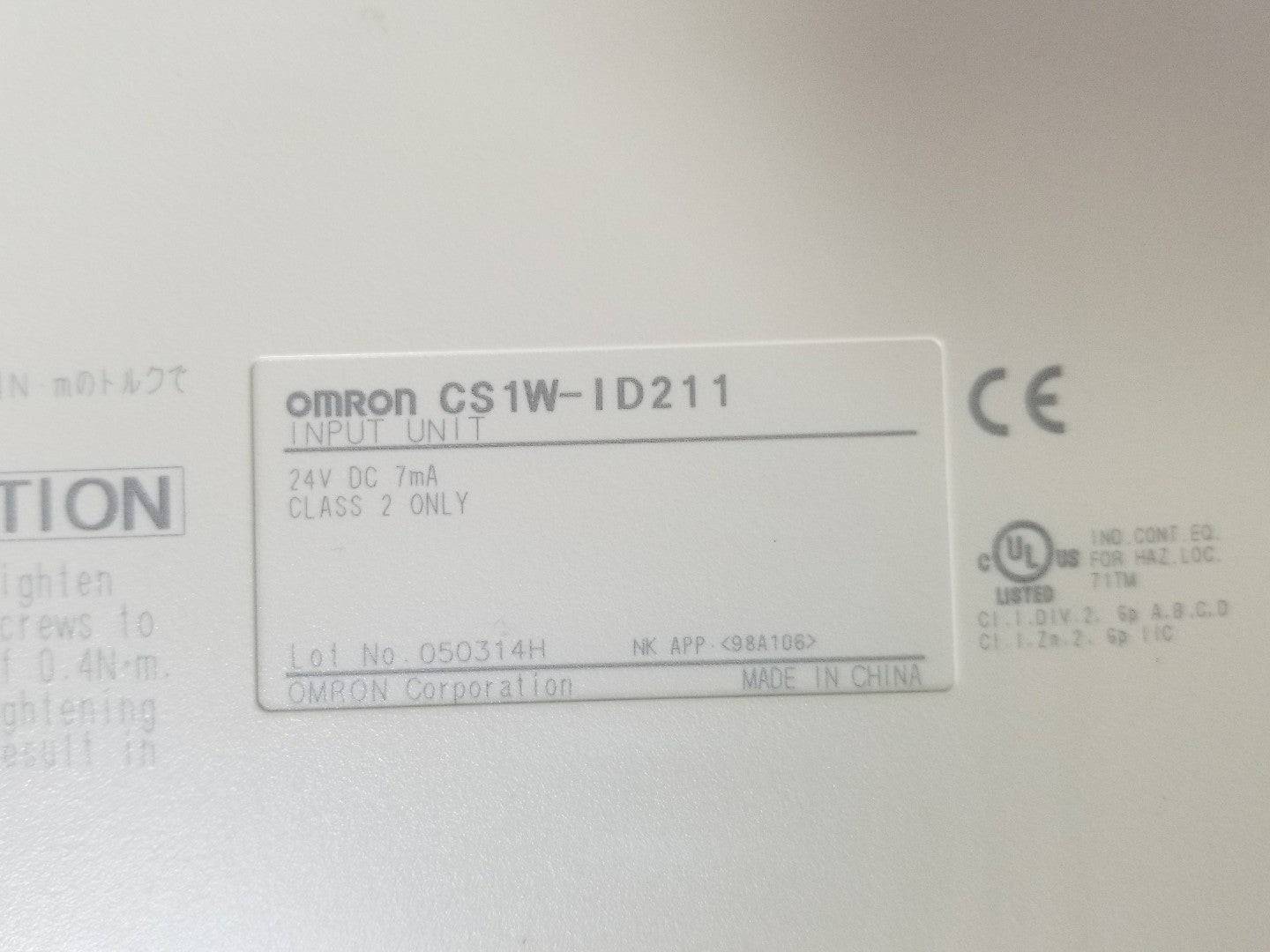 OMRON CS1W-ID211 INPUT UNIT MODULE, 24VDC 7mA CLASS 2 ONLY2