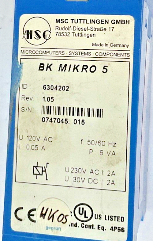 MSC BK MIKRO 5 TOOL MONITOR SCANNING SYSTEM REV1.05 120VAC 50/60HZ** LOTOF3**7