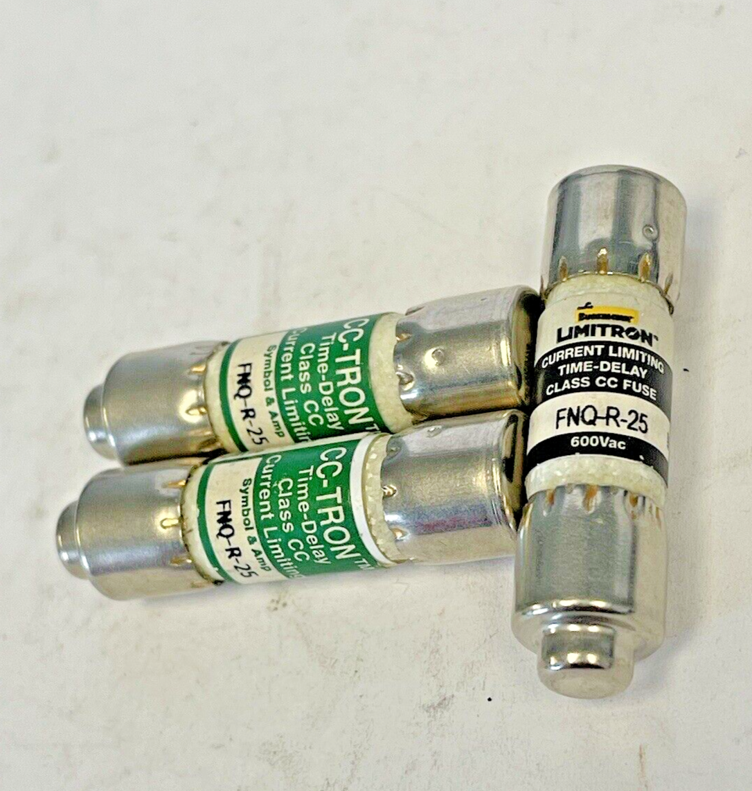 BUSSMANN *LOT OF 3* - FNQ-R-25 - 25 AMP, 600 VAC, TIME-DELAY, CLASS CC FUSES3