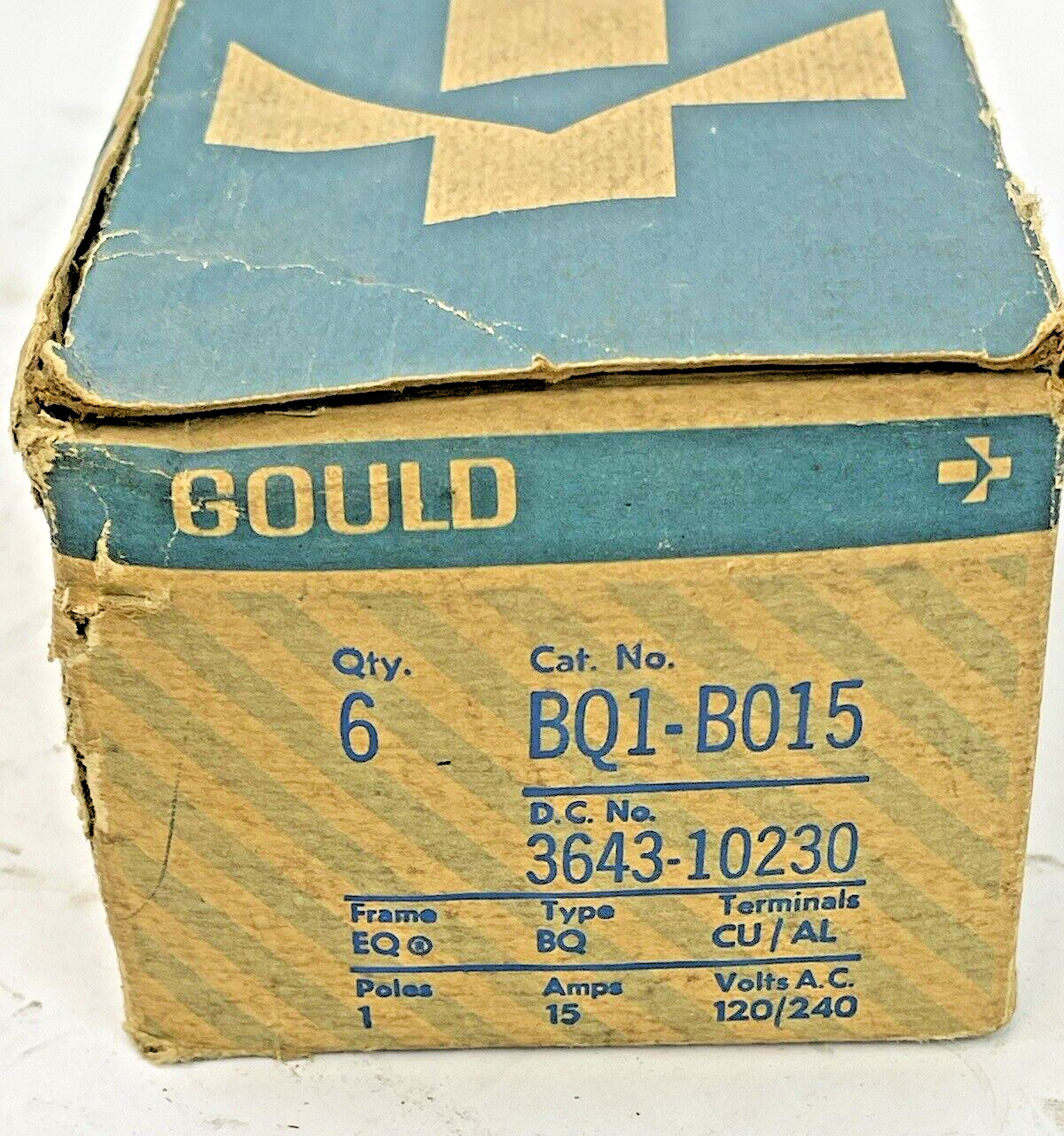 GOULD **BOX OF 6** - BQ1-B015 - BOLT-ON CIRCUIT BREAKERS -15A/1POLE/240VAC - NEW8
