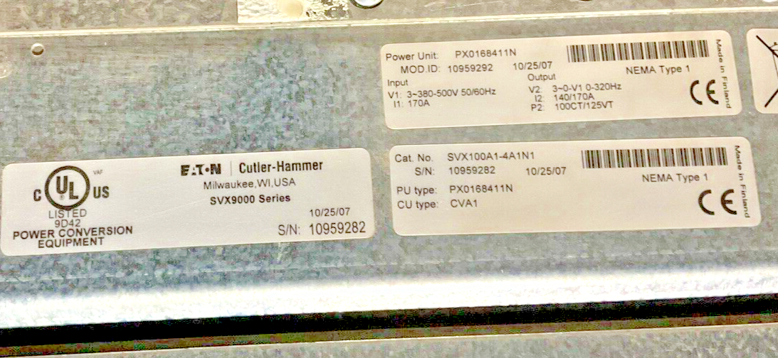 CUTLER HAMMER SVX100A1-4A1N1 VARIABLE FREQUENCY DRIVE 500V 50/60HZ CVA16