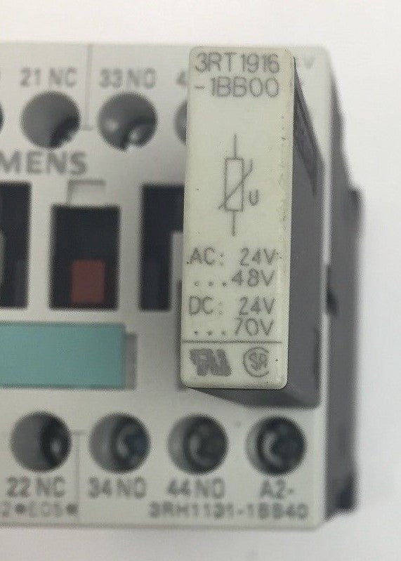 SIEMENS 3RH1131-1BB40 CONTACTOR WITH 3RT1916-1BB00 SURGE SUPPRESSOR7
