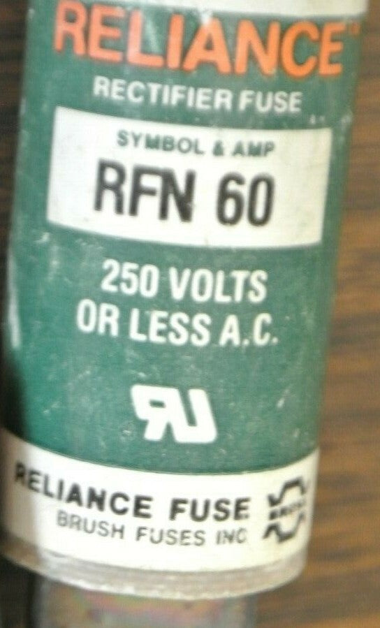 LOT of 2 / RELIANCE / BRUSH RFN60 RECTIFIER FUSE / 250V / 60A / NEW SURPLUS1