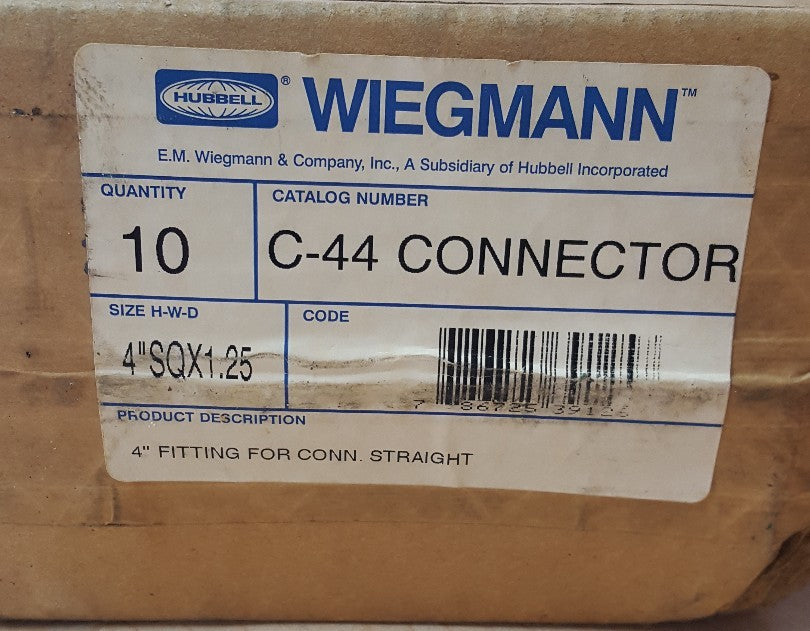 HUBBELL 4" SQUARE X 1.25 NEMA LAY IN DUCT FITTING C-44 CONNECTOR NEW FINISH GRAY2