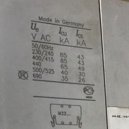 MOELLER NZM4 H4-AE / H4-VE CIRCUIT BREAKER 1200A W/ AE 800-NA 800A TRIP