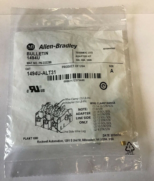 ALLEN BRADLEY 1494U-ALT31 TERMINAL LUG ADAPTER KIT SER.A 30,60,100AMP