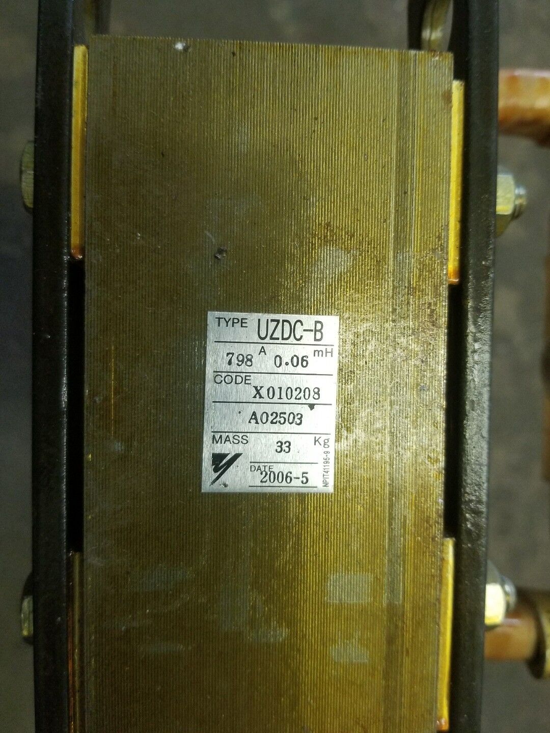 YASKAWA X010208 - TYPE UZDC-B - DC REACTOR - 798A, 0.06mH A02503