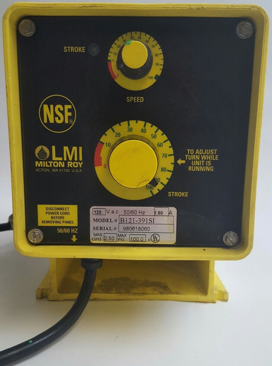 LMI MILTON ROY B121-391SI ELECTRO MAGNETIC DOSING PUMP, 100PSI, 120V.AC, 50/60HZ