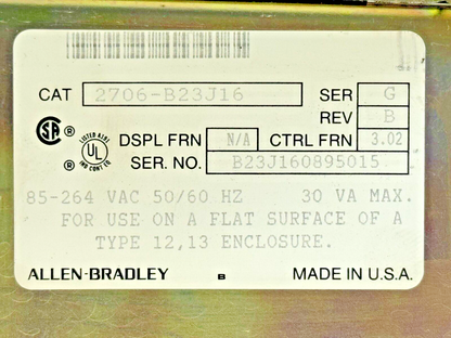 ALLEN-BRADLEY - 2706-B23J16 SER. G REV. B-DATALINE OPERATOR INTERFACE & 2706-NG1