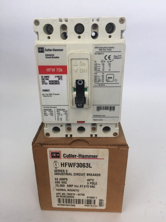 CUTLER HAMMER HFWF3063L INDUSTRIAL CIRCUIT BREAKER 63AMP 690VAC 3POLE