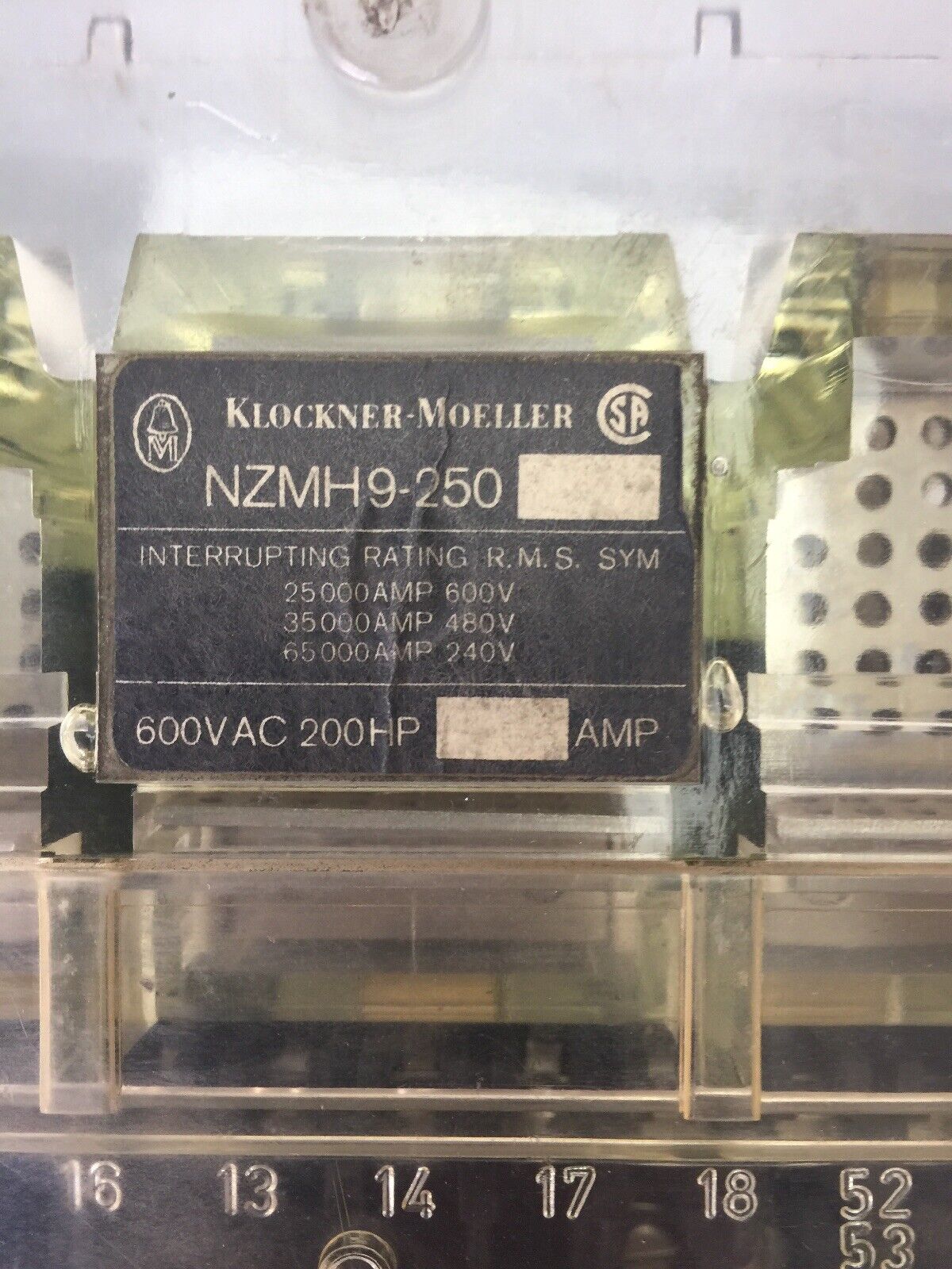 KLOCKNER MOELLER NZMH9-250 CIRCUIT BREAKER 600VAC 200HP ZM9-160 160A THERMAL