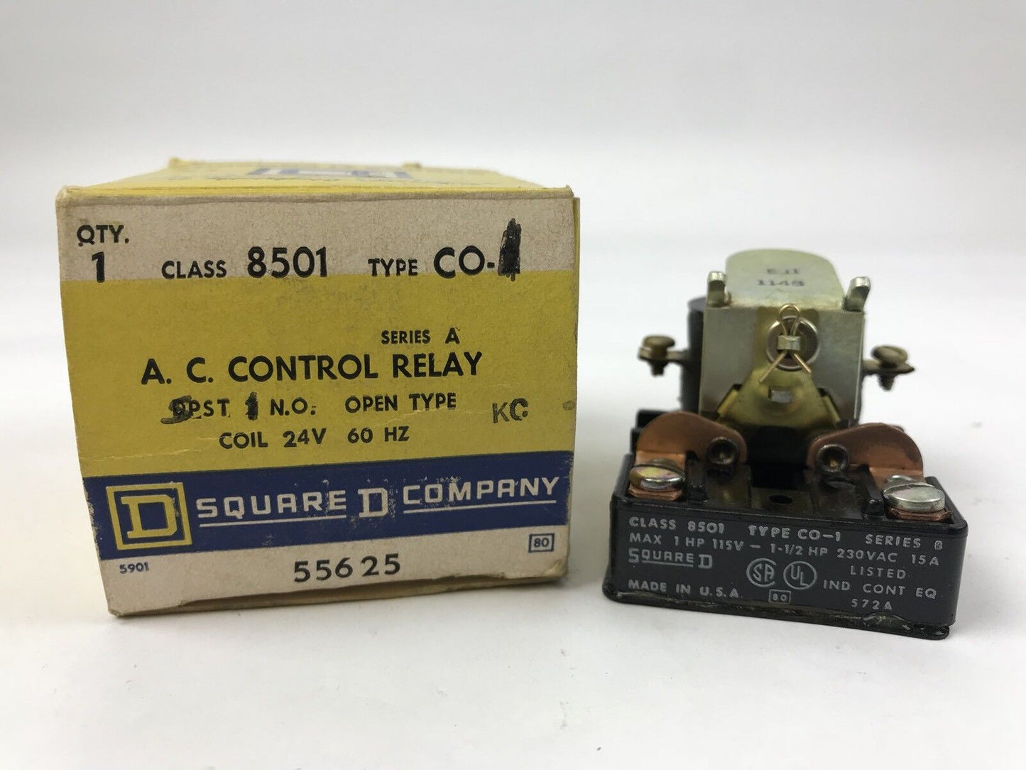 Square D 8501 CO-1 New A.C. Control Relay Max 1 HP 115V - 1-1/2 HP 230 VAC 15A