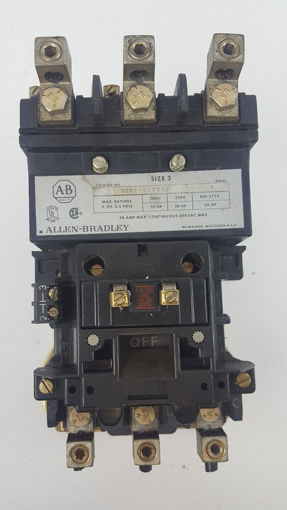 ALLEN BRADLEY Size 3 Contactor 110/120V 90 Amp 500F D0D930