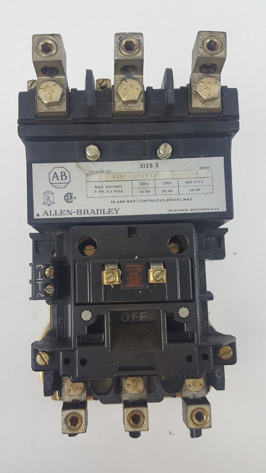 ALLEN BRADLEY Size 3 Contactor 110/120V 90 Amp 500F D0D930