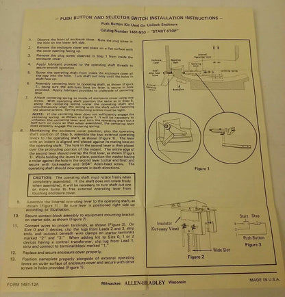 ALLEN BRADLEY 1481-N53 SERIES A PUSH BUTTON KIT, NEMA 7-9 ENCLOSURE, START-STOP