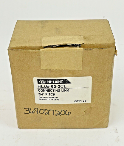 BOX OF 25 - HLU# 60-2CL - CONNECTING LINK 3/4" PITCH - DOUBLE STRAND SPRING CLIP