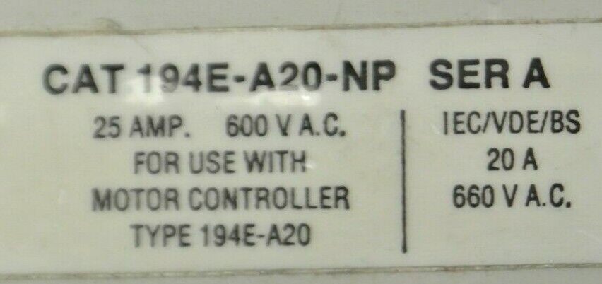 ALLEN-BRADLEY 194E-A20-NP ADDITIONAL POLE / 25A / 600VAC / NEW SURPLUS