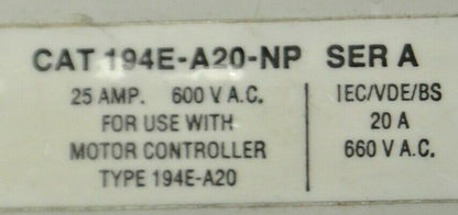 ALLEN-BRADLEY 194E-A20-NP ADDITIONAL POLE / 25A / 600VAC / NEW SURPLUS