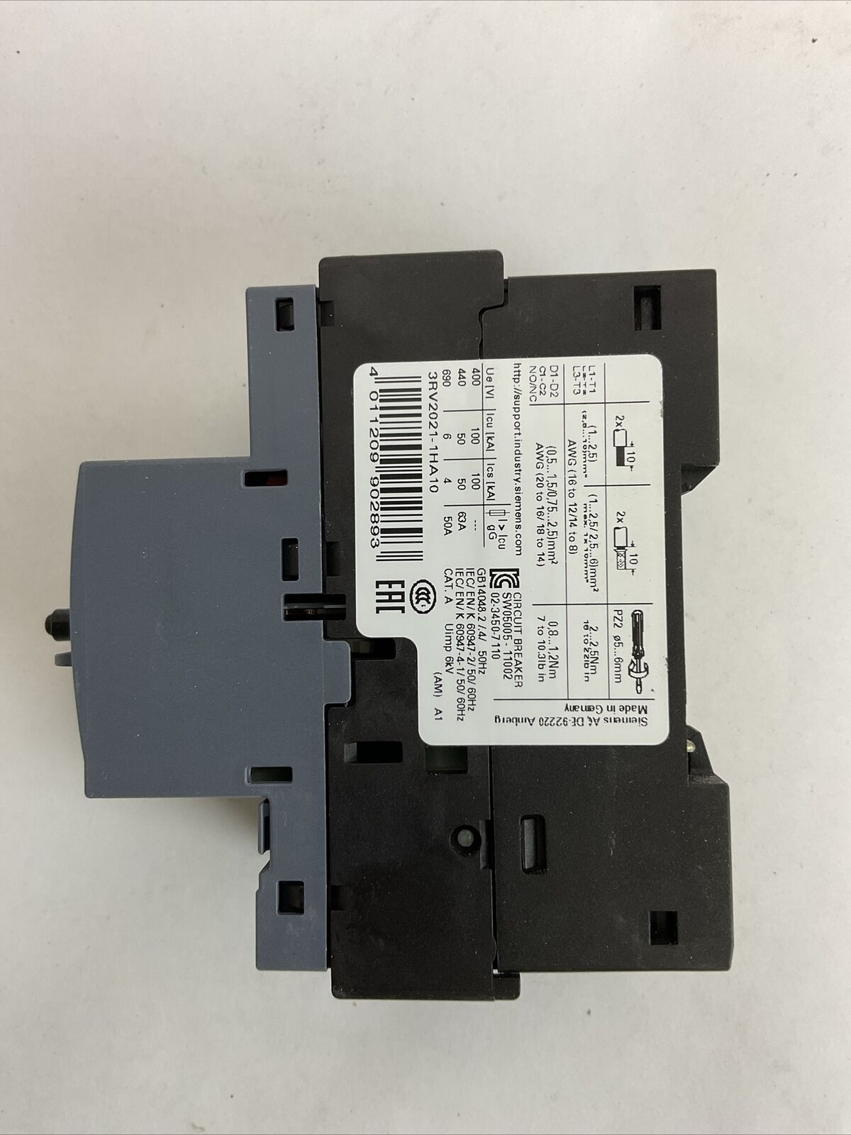 SIEMENS 3RV2021-1HA10 CIRCUIT BREAKER 5,5-8A