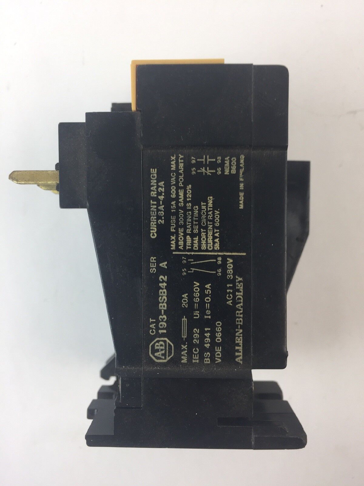 ALLEN BRADLEY 193-BSB42 OVERLOAD RELAY 2.8-4.2A SER A
