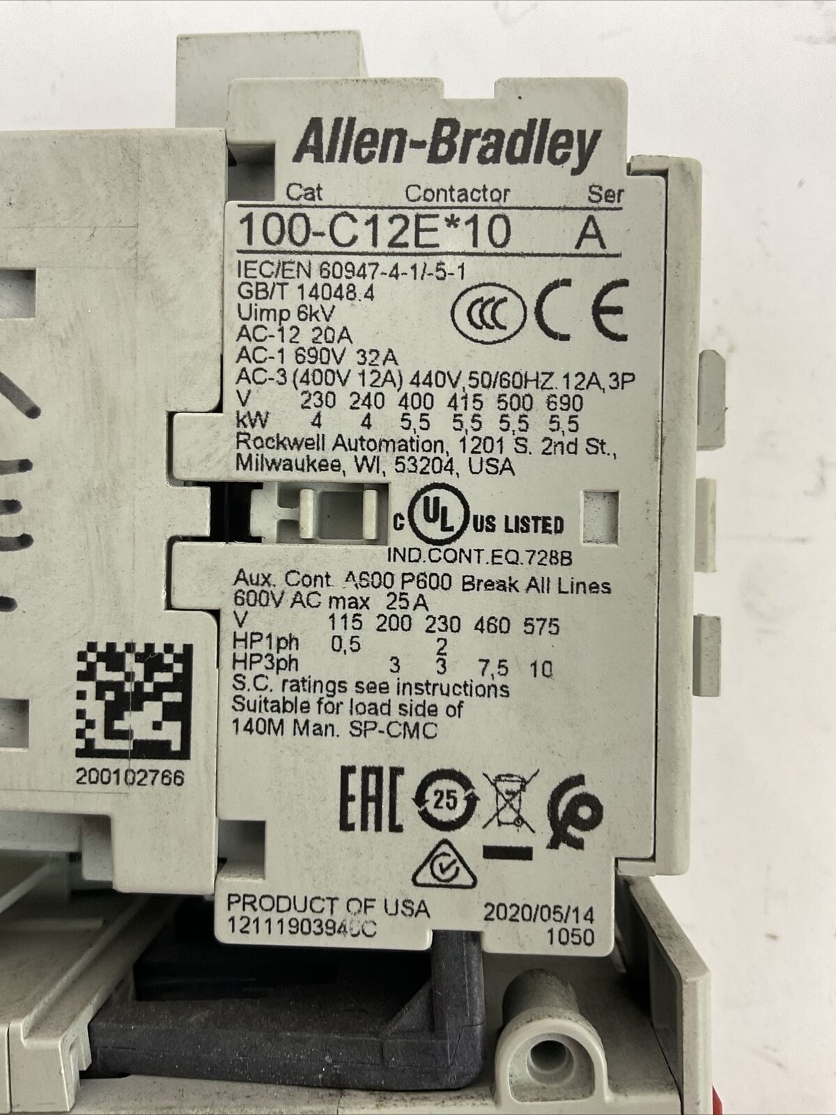 ALLEN BRADLEY STARTER (100-C12E*10 COIL 24VDC + 193-EECB 1.0-5.0A)