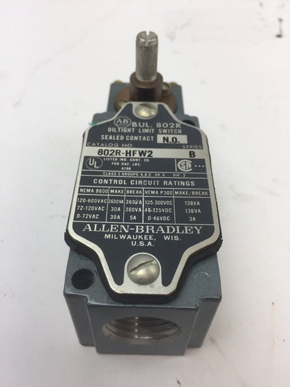 ALLEN BRADLEY 802R-HFW2 OILTIGHT LIMIT SWITCH SEALED CONTACT SERIES B