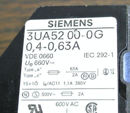 SIEMENS 3UA5200-0G THERMAL OVERLOAD RELAY - 0.4-0.63A - NEW SURPLUS