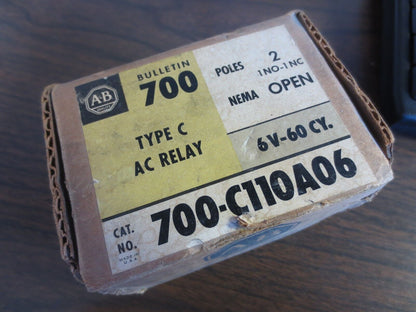 ALLEN-BRADLEY 700-C110A06 AC RELAY - 6V 60Hz, 2-POLES 1N.O./1N.C. - NEW SURPLUS