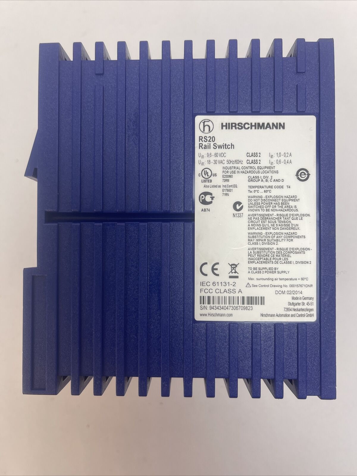 HIRSCHMANN RS20-1600T1T1SDAUHH RAIL SWITCH 60VDC/30VAC 50/60HZ RS20