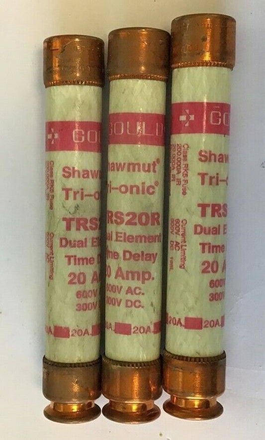 GOULD SHAWMUT TRS20R TRI-ONIC FUSE 20A 600VAC 300VDC CLASS RK5***LOTOF3***