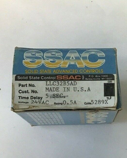 SSAC LLC32B5AD SOLID STATE TIMER 24VAC 0.5A TIME DELAY 5SEC.