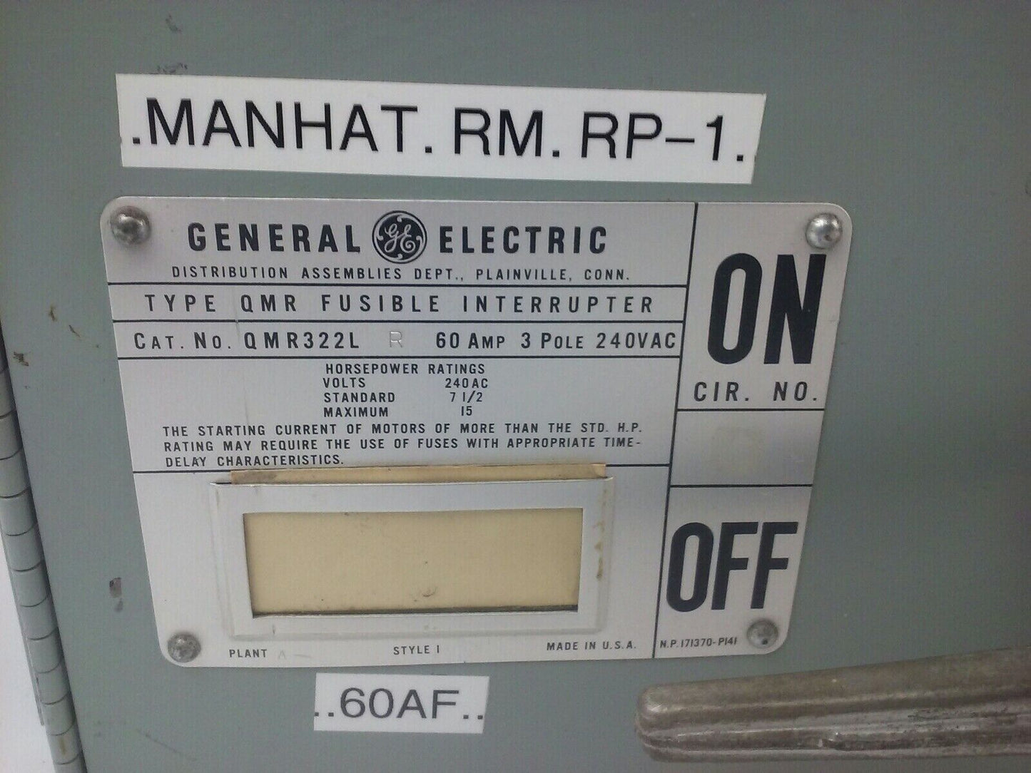 GE TYPE QMR QMR322L & QMR323R TWIN FUSIBLE INTERRUPTER SWITCH 60/100A W/HARDWARE