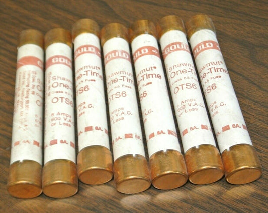 LOT of 7 / GOULD-SHAWMUT OTS6 ONE-TIME FUSE / 6A / 600V / NEW SURPLUS / OTS-6