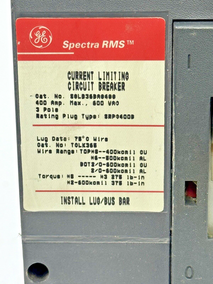 GE - SGLB36BA0400 - CIRCUIT BREAKER - 3 POLE/600 VAC/400A - W/ 250 A RATING PLUG