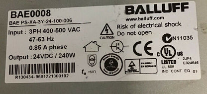 BALLUFF BAE0008 BAE PS-XA-3Y-24-100-006 POWER SUPPLY 3PH 400-500VAC 47-63HZ