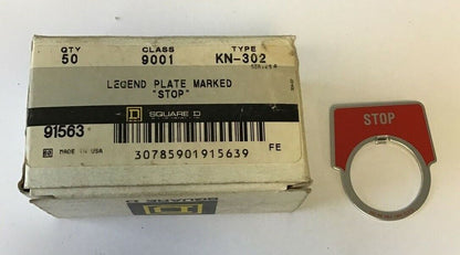 SQUARE D LEGEND PLATE "STOP" 9001 KN-302 ****LOTOF50****